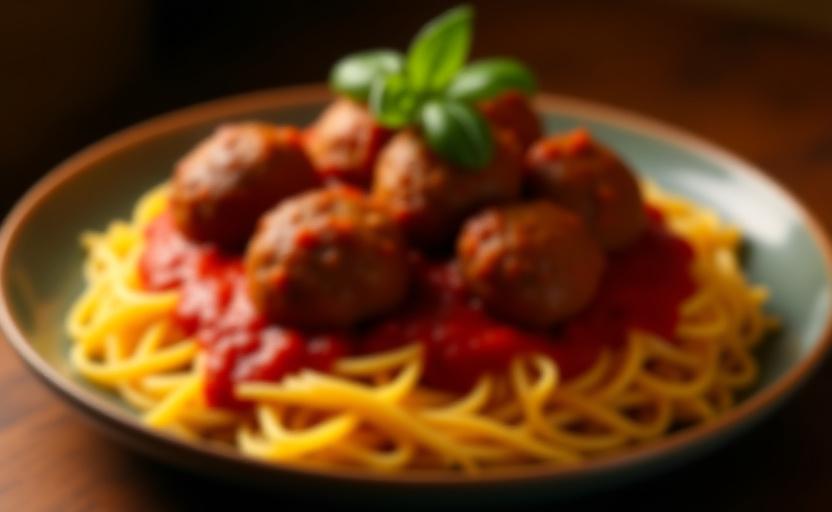 Homestyle meatballs with pasta and marinara sauce