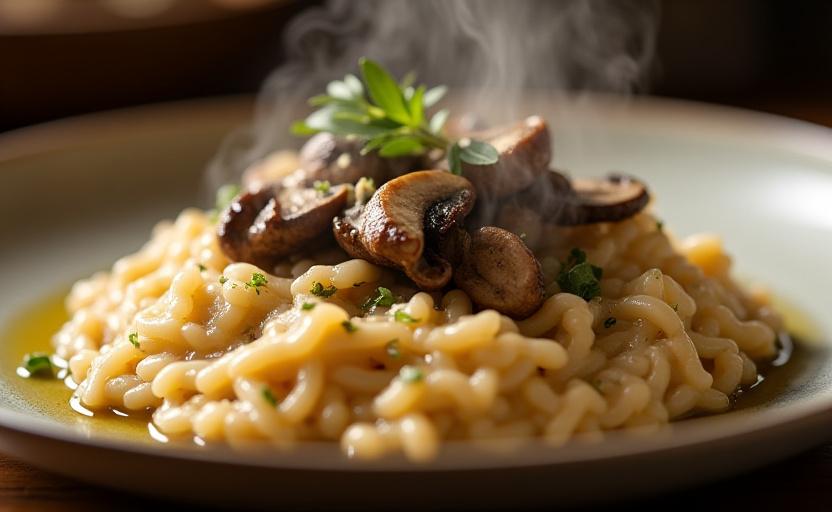 Creamy mushroom risotto with truffle oil