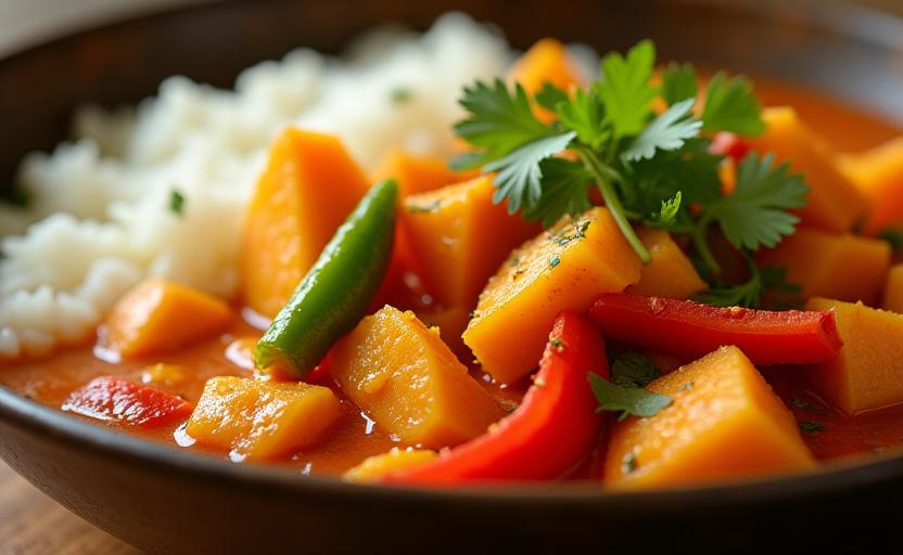 Thai coconut curry with colorful vegetables